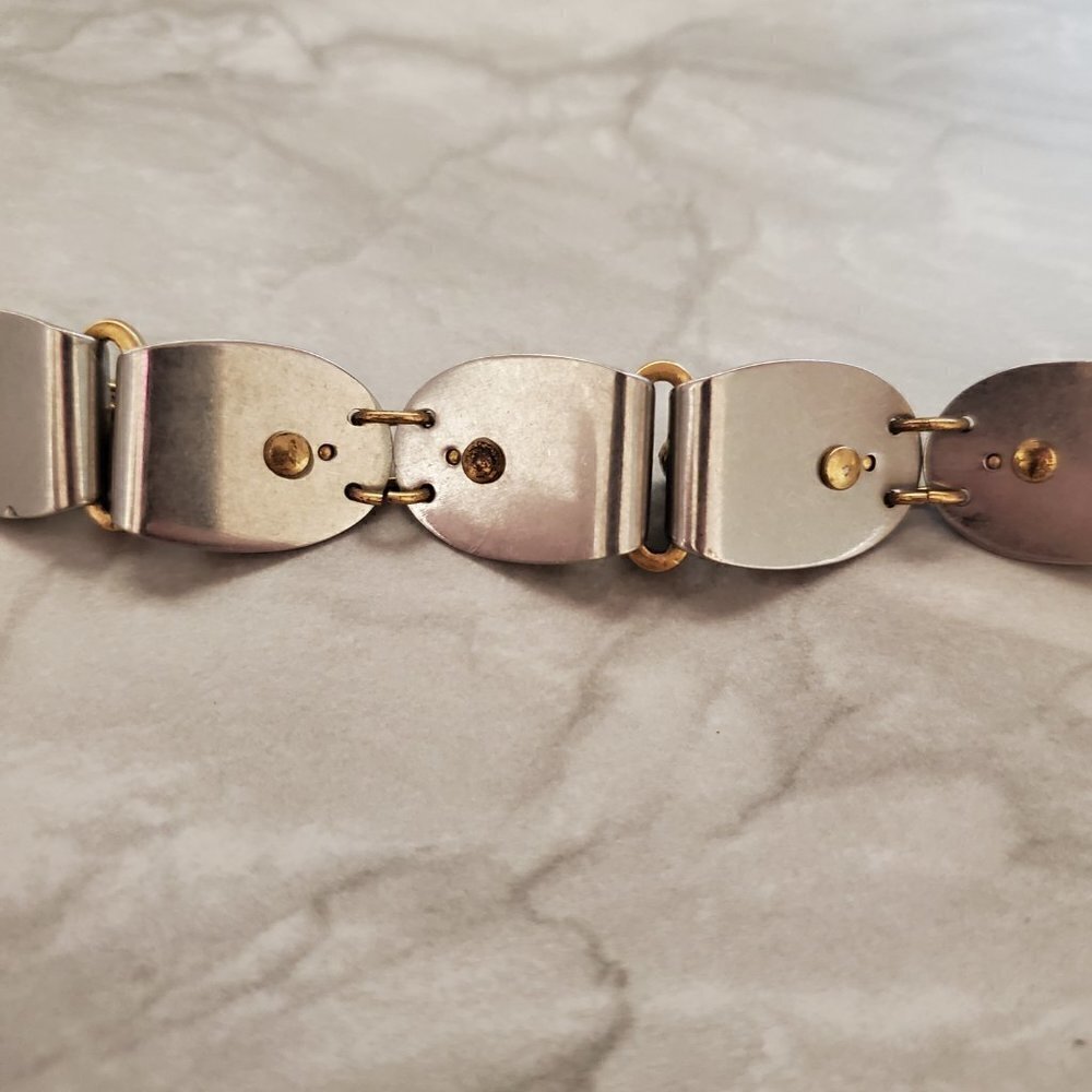 ✨ J.Crew Bracelet Silver Gold Rhinestones Crystals Antiqed Statement Chunky ✨ - Picture 9 of 11
